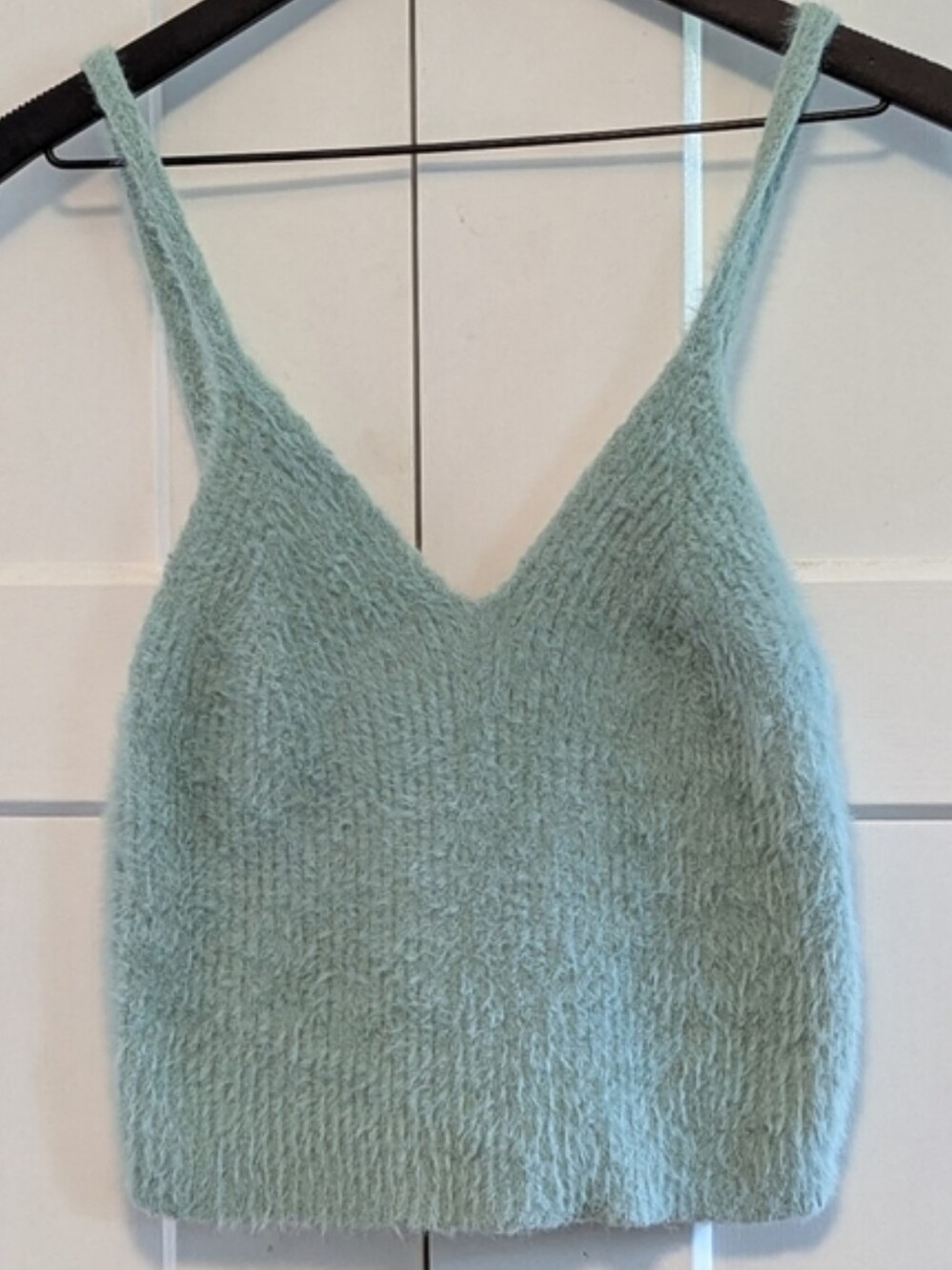 Altar’d State Mint Fuzzy Knit Cami Sweater Tank Top Size Large Y2K Crop Coquette